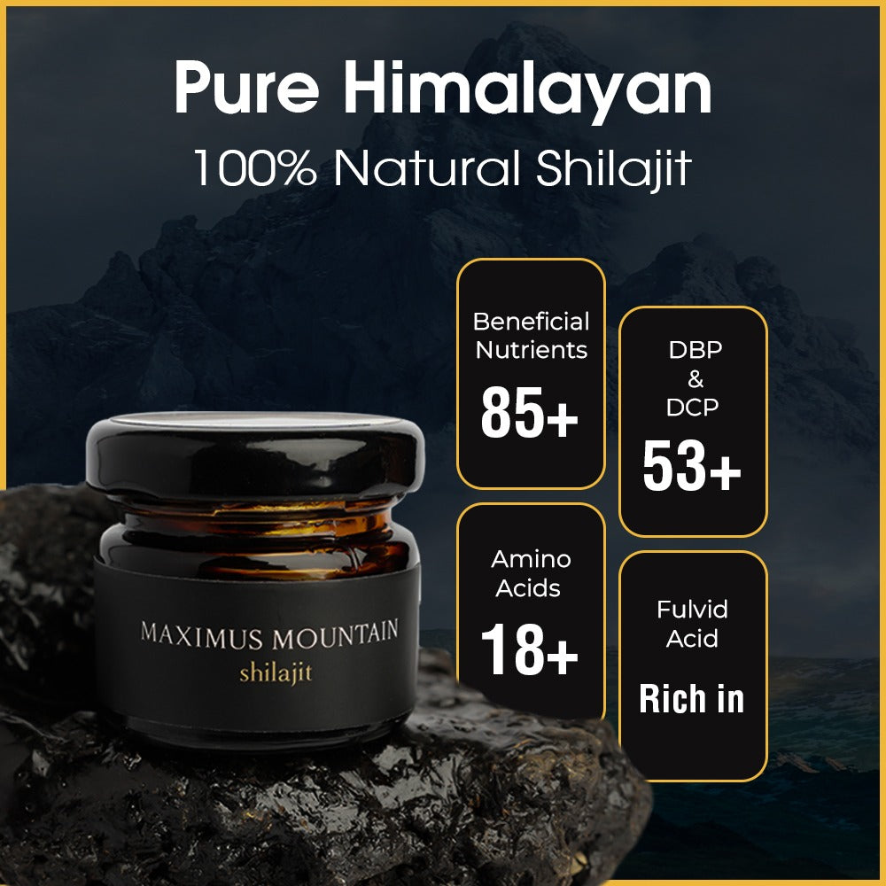 Premium Shilajit Resin 100% Pure Gold Grade Quality with High Nutritional Potency, Rich in Fulvic Acid & Humic Acid, 85+ Trace Minerals